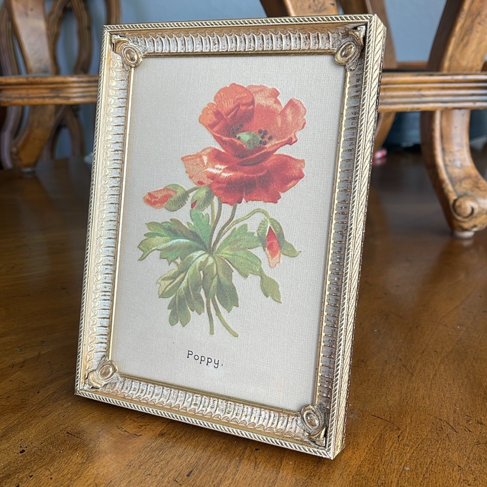 Vintage Gold Plated 5x7 photo frame with poppy art - Picture 6 of 7